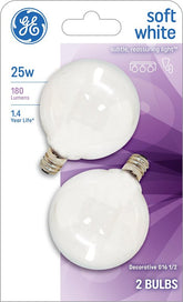 GE 44412 Light Bulb, 25 W, G16.5 Lamp, E12 Candelabra Lamp Base, 180 Lumens, 2500 K Color Temp, Soft White Light